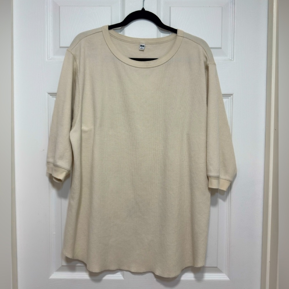 Uniqlo Oversized 3/4 Sleeve Waffle Knit Crew L